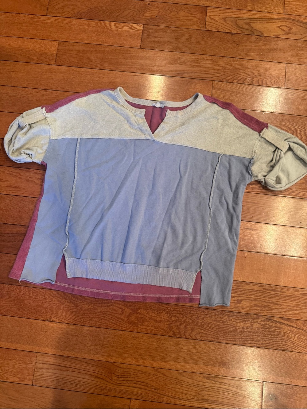Easel Pastel Colorblock Raw Hem Short Sleeve Top - Medium - Picture 2 of 6